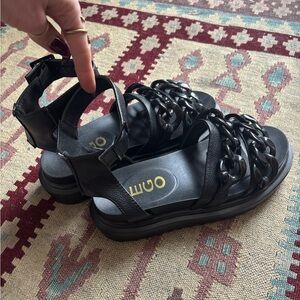 black leather sandals